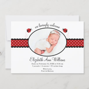 Red Ladybug Polka Dot Photo Birth Announcement