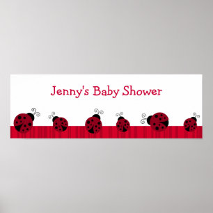 Red Ladybug Stripes Personalised Birthday Banner Poster