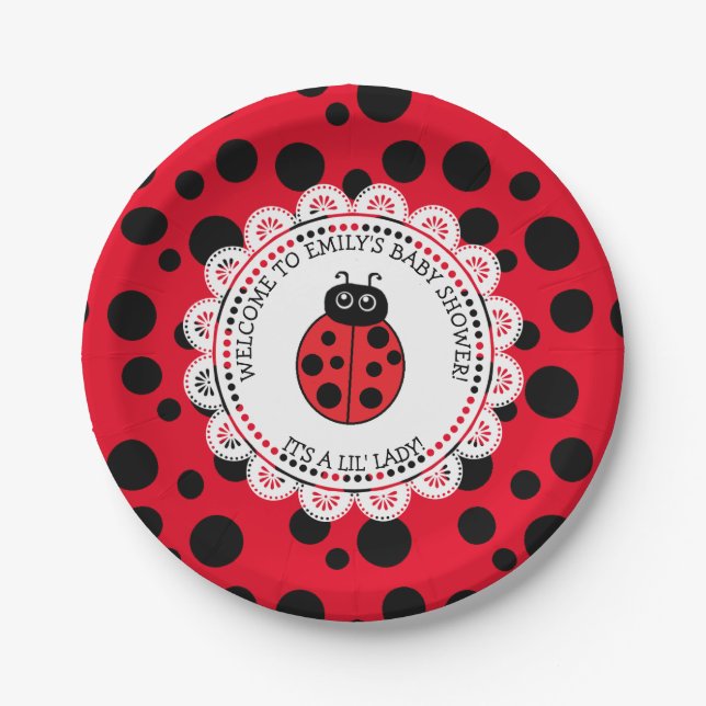 Red Ladybug Themed Baby Shower Paper Plate (Front)