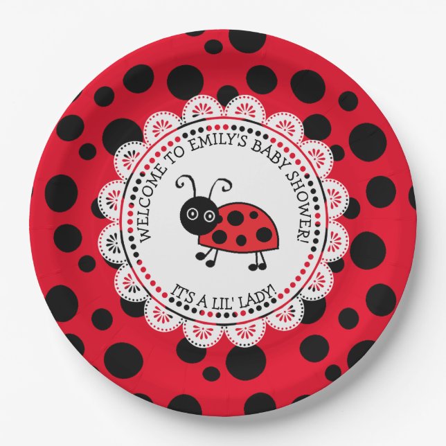 Red Ladybug Themed Baby Shower Paper Plate (Front)