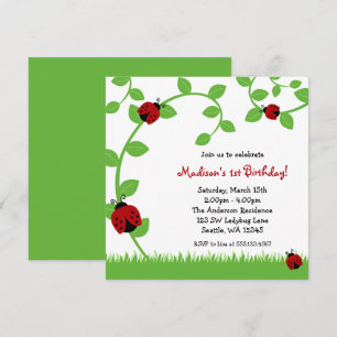Red Ladybug Vines Birthday Party Invitations