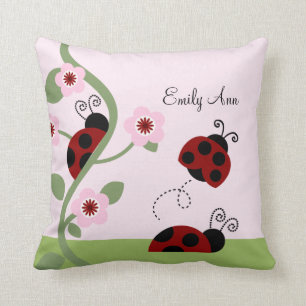 Red Ladybugs and Flowers Personalised Pillow