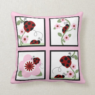 Red Ladybugs and Flowers Personalised Pillow