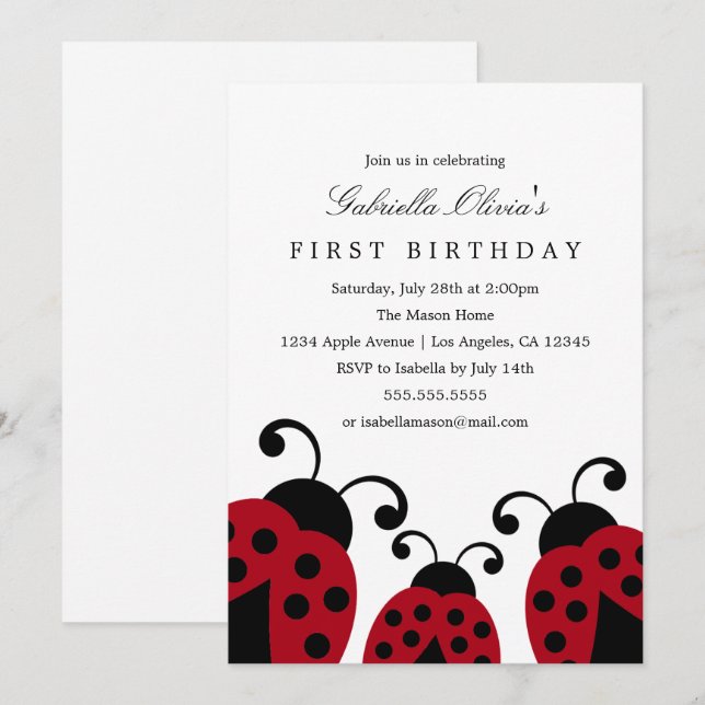 Red Ladybugs | Birthday Party Invitation (Front/Back)