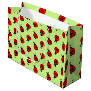 Red Ladybugs Gift Bag, Lady Bug Green Background Large Gift Bag