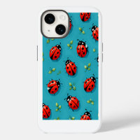 Red Ladybugs Lucky Pattern Sky Blue iPhone Case