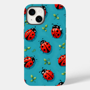 Red Ladybugs Lucky Pattern Sky Blue iPhone Case