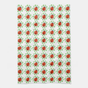 Red ladybugs pattern tea towel