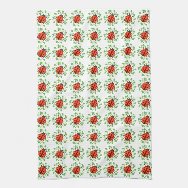 Red ladybugs pattern tea towel (Vertical)