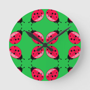 Red Ladybugs Round Clock