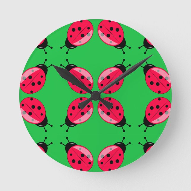 Red Ladybugs Round Clock (Front)