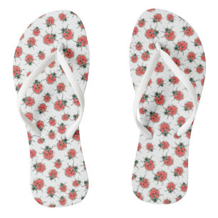 Red Ladybugs, watercolor pattern Flip Flops