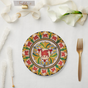 Red Lamassu Paper Plate