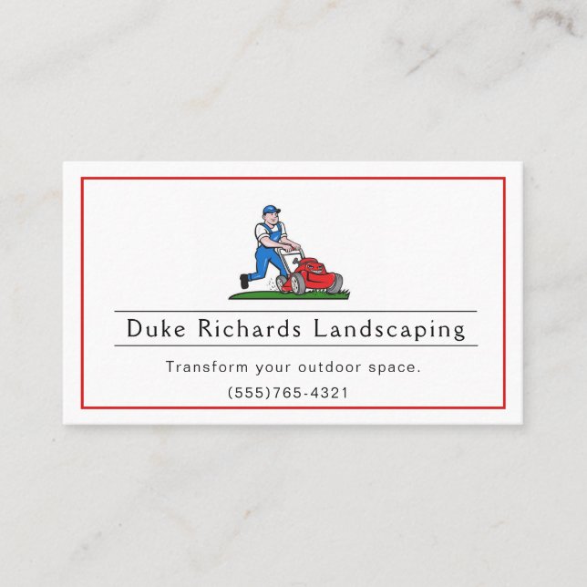 Red Landscaping Yard Lawn Mower Garden Service Business Card (Front)