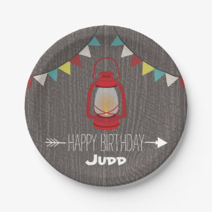 Red Lantern Camping Birthday Paper Plate