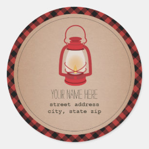 Red Lantern Plaid Address Sticker