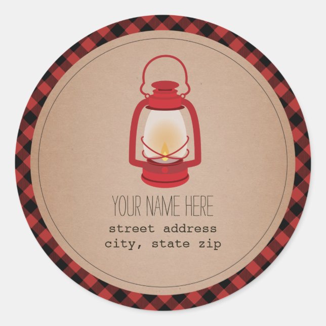 Red Lantern Plaid Address Sticker (Front)