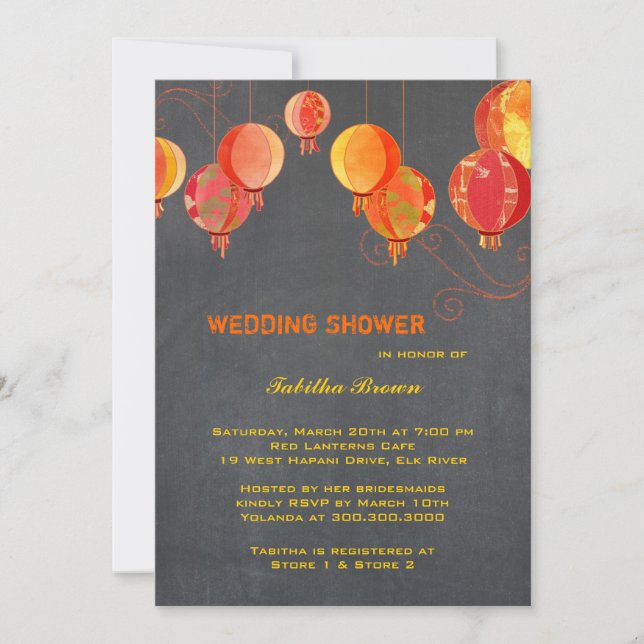 Red Lanterns Charcoal Grey Bridal Shower Invitation (Front)