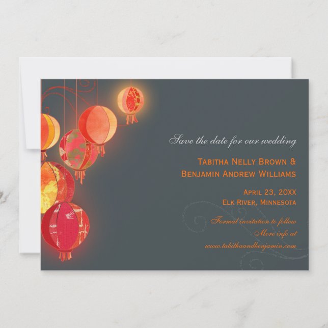 Red Lanterns Charcoal Grey Wedding Save the Date (Front)