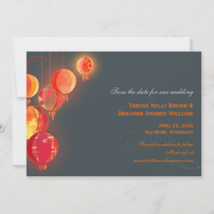 Red Lanterns Charcoal Grey Wedding Save the Date