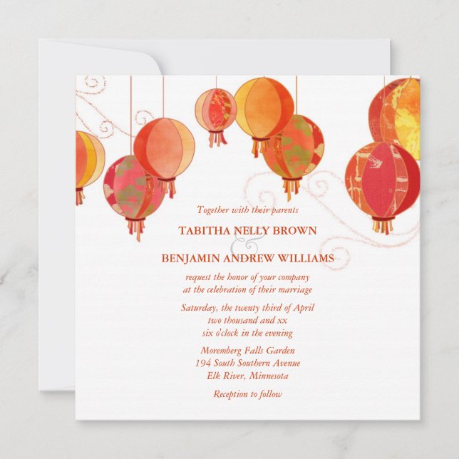 Red Lanterns Modern White Wedding Invitation (Front)