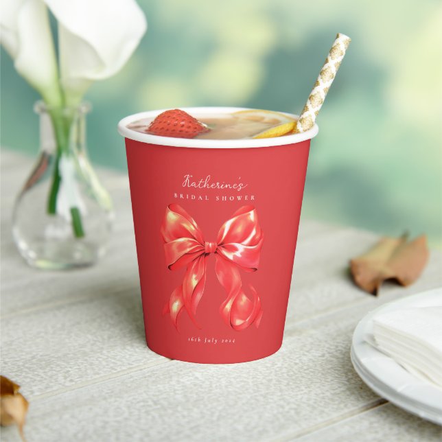 Red Large Bow Bridal Shower Paper Cup (Insitu)