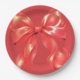 Red Large Bow Elegant  Paper Plate