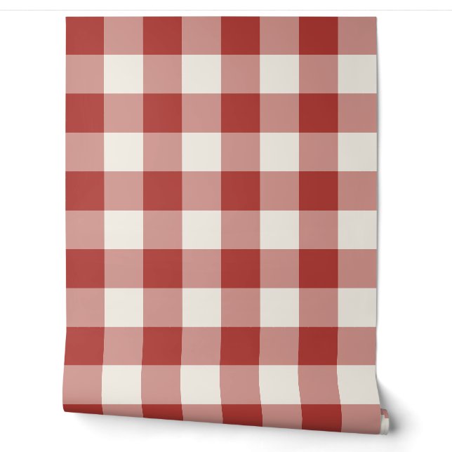 Red Large Chequered Gingham Wallpaper (Unrolling)