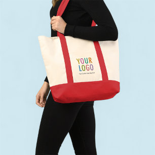 Red Large Tote Bag with Company Logo Cotton Canvas