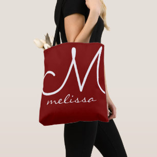 Red Large Tote Bag with Name and Initial