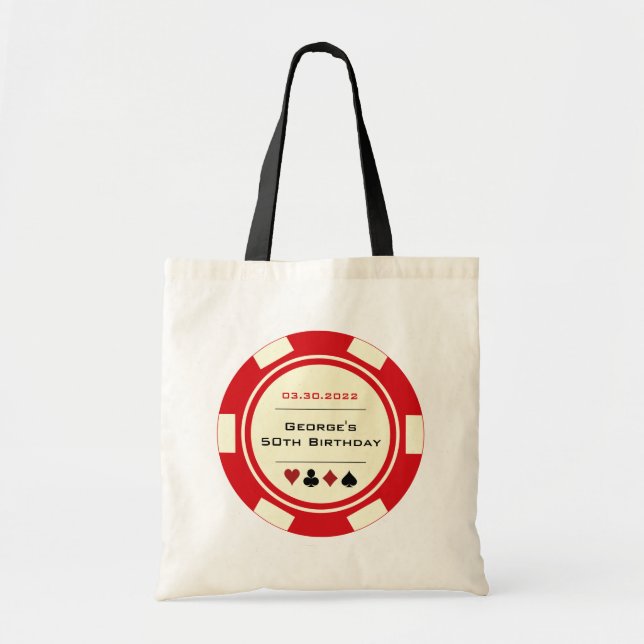 Red Las Vegas Casino Poker Chip Birthday Tote Bag (Front)