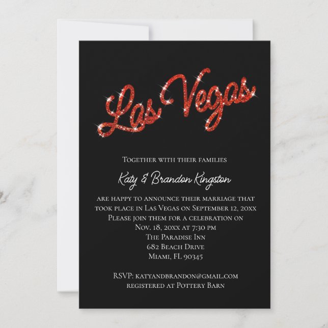 Red Las Vegas Sparkles Post Wedding Invitation (Front)