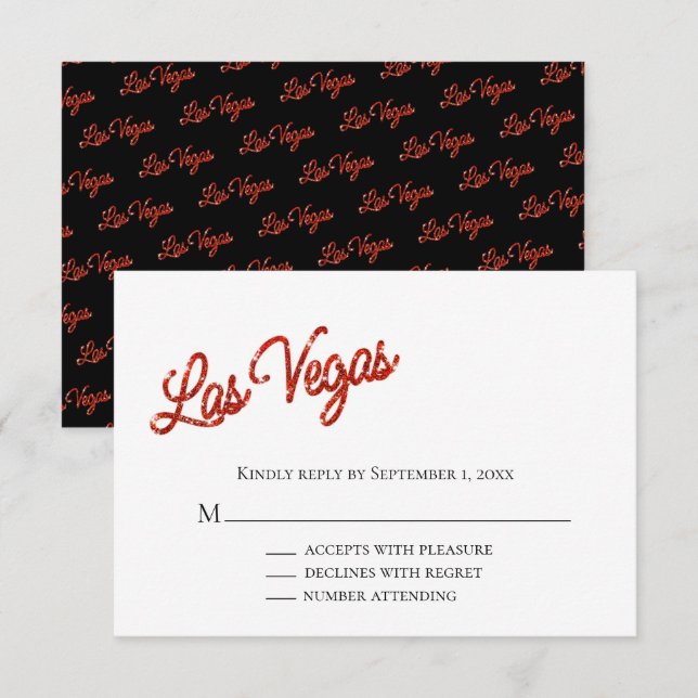Red Las Vegas Sparkles Wedding RSVP Invitation (Front/Back)