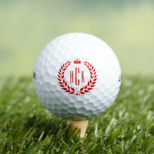 Red Laurel Wreath Custom Monogram Golf Balls