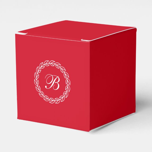 Red Laurel Wreath with Custom Monogram Favour Box (Front Side)