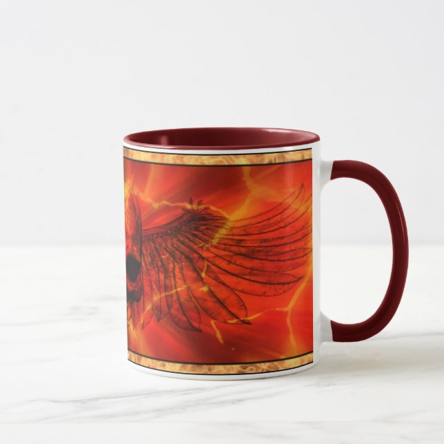 Red Lava Burst Winged Skull Mug (Right)
