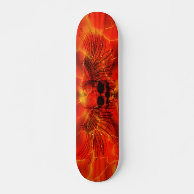 Red Lava Burst Winged Skull Skateboard (Front)
