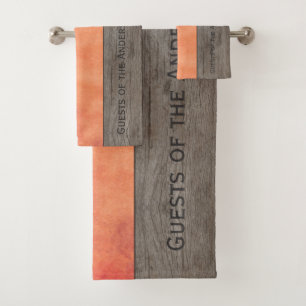 Red Lava with Wooden Planks and Your Text Bath Towel Set