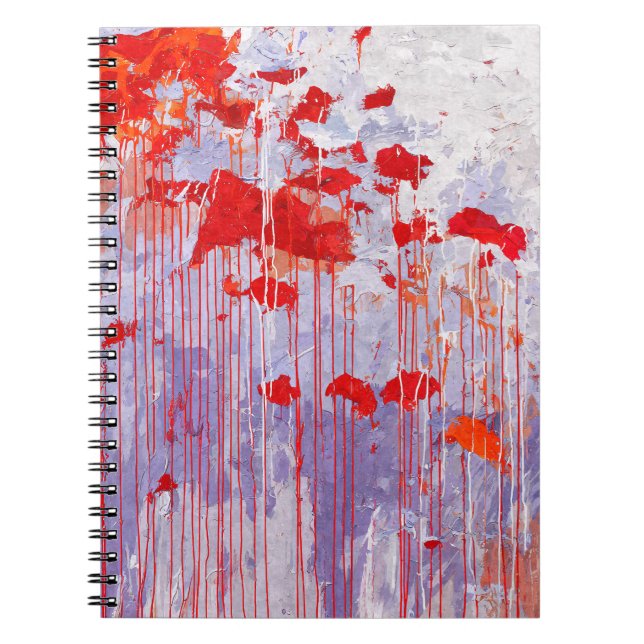Red Lavender Poppy Drip Abstract Notebook (Front)