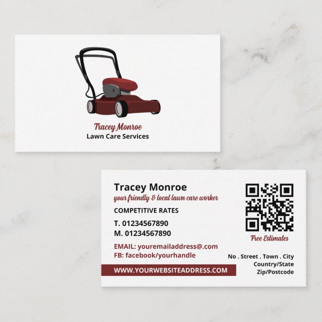Red Lawn-Mower, Lawn Care Services Business Card (Front/Back)