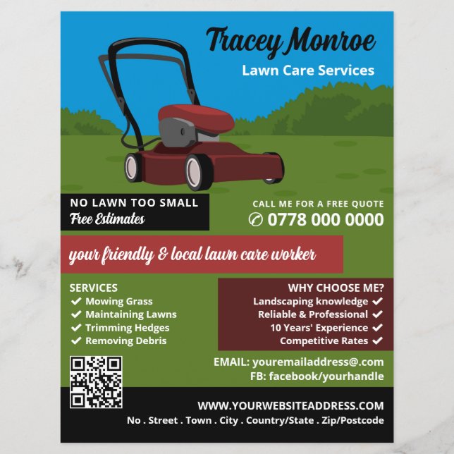Red Lawn-Mower Scene, Lawn Care Services Flyer (Front)