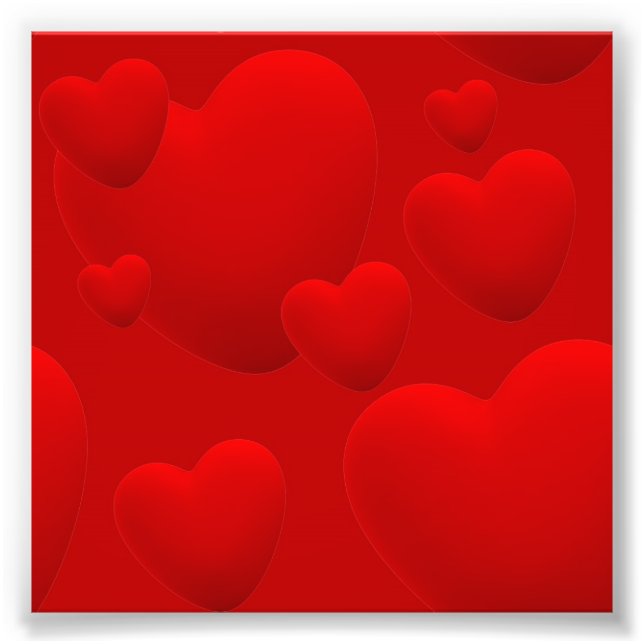 RED LAYERED 3D HEARTS LOVE MOTIVATIONAL SWEETHEART PHOTO PRINT (Front)