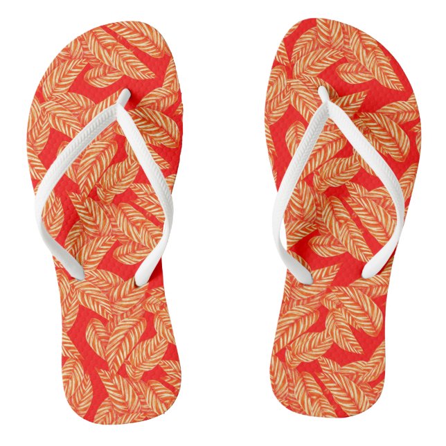 Red Leaf Botanical Print Flip Flops (Footbed)