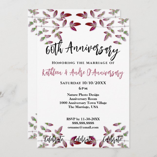 RED LEAF BRANCH PHOTO 60TH ANNIVERSARY INVITATION (Front/Back)