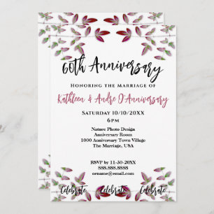 RED LEAF BRANCH PHOTO 60TH ANNIVERSARY INVITATION