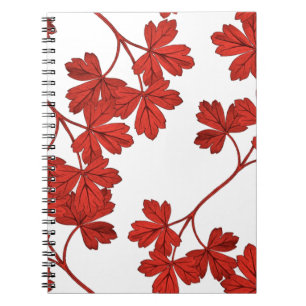 Red leaf columbine pattern notebook