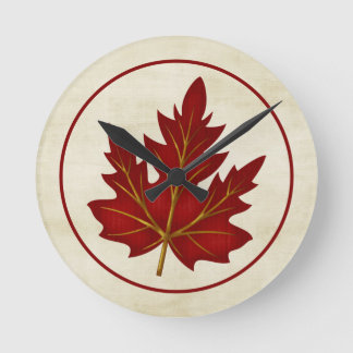 Red Leaf Fall Season Themed Round Wall Clock