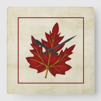 Red Leaf Fall Season Themed Square Clock