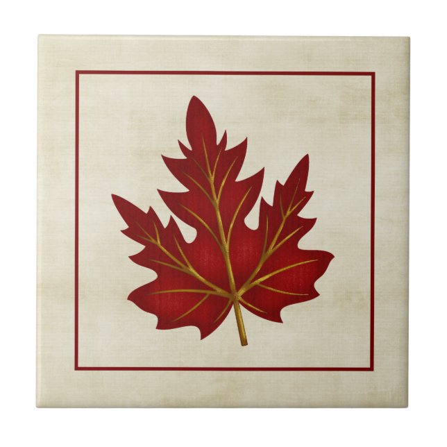 Red Leaf Fall Season Themed Tile (Front)