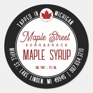 Red Leaf Logo and State Name Maple Syrup Label